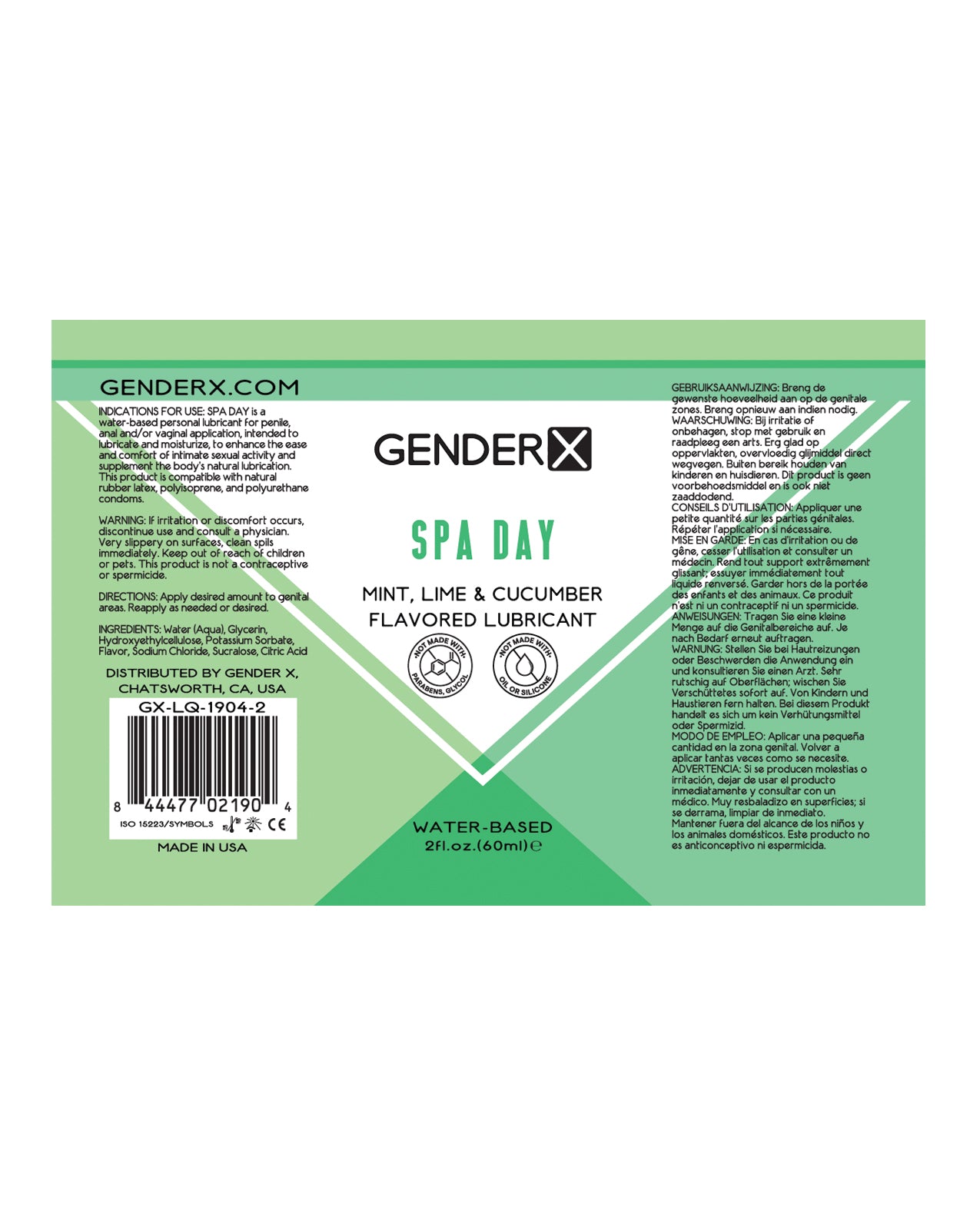 Gender X Flavored Lube Spa Day bottle with mint flavor, designed for enhancing intimate experiences.