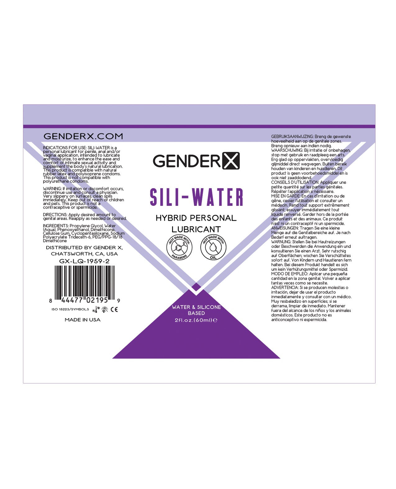 Gender X Sili-Water personal lubricant bottle with a sleek design, showcasing its silicone-based formula for enhanced intimacy.