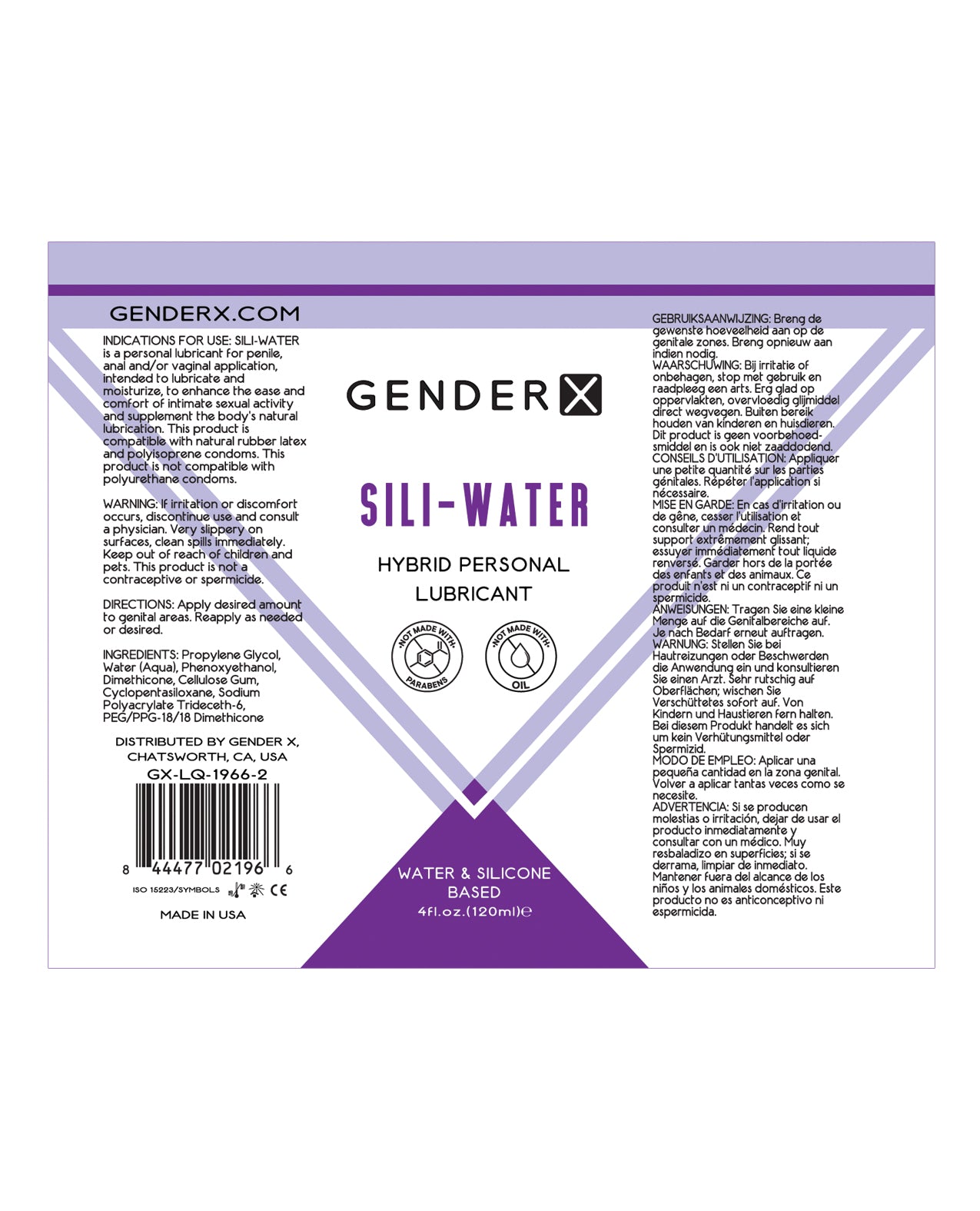 Gender X Sili-Water personal lubricant bottle with a sleek design, showcasing its silicone-based formula for enhanced intimacy.