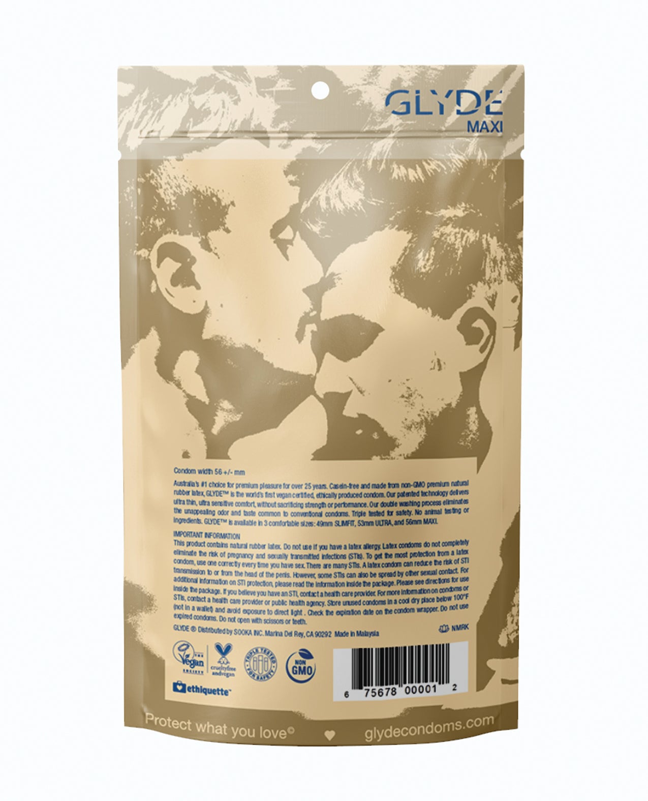 Glyde Maxi PK12 condoms in a clear packaging, showcasing their extra-large size and ultra-thin design.