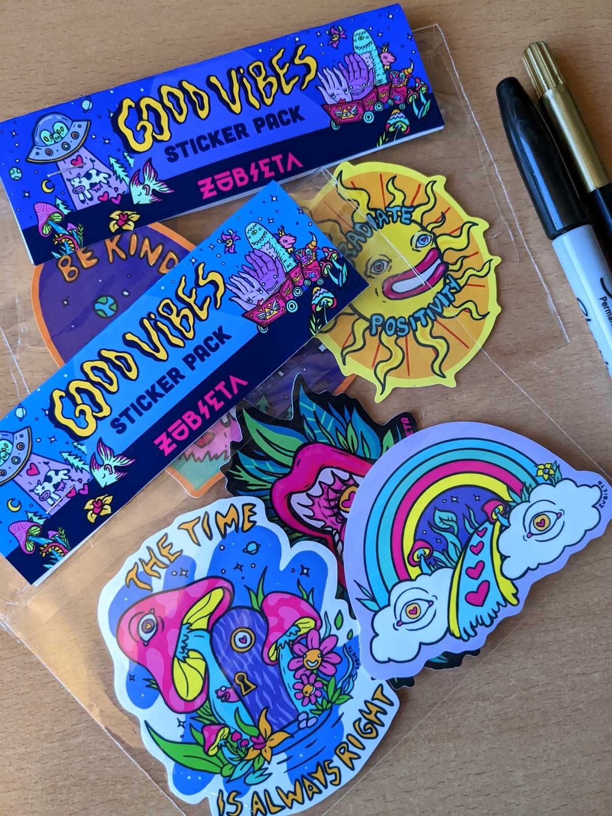 Good Vibes Sticker Pack featuring vibrant psychedelic designs on high-quality vinyl stickers.