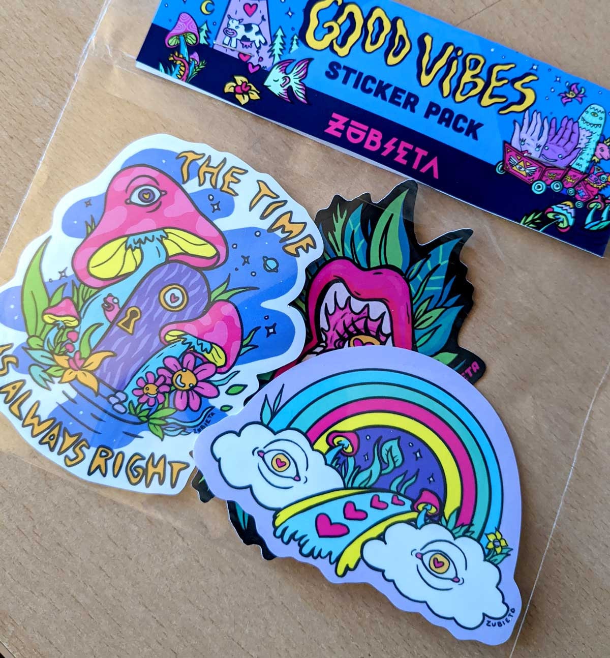 Good Vibes Sticker Pack featuring vibrant psychedelic designs on high-quality vinyl stickers.