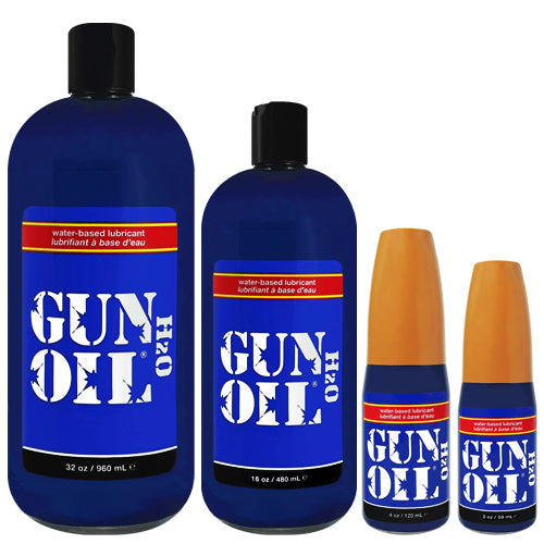 Gun Oil H2O water-based lubricant bottle with a sleek design, showcasing its premium quality and natural ingredients.