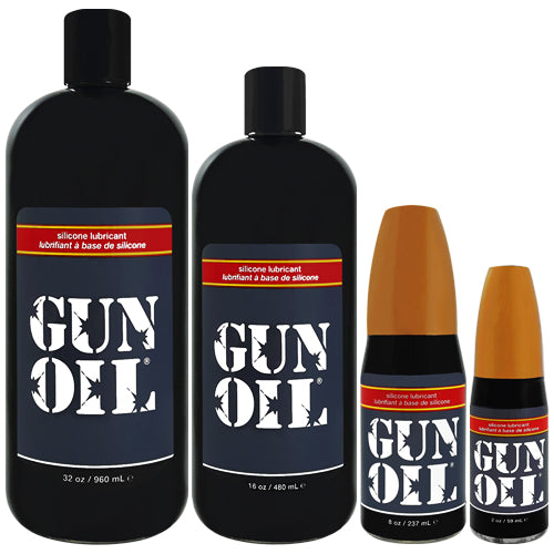 Gun Oil Silicone lubricant bottle with a sleek design, showcasing its high-quality silicone-based formula.