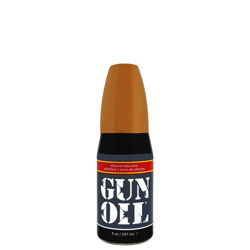 Gun Oil Silicone lubricant bottle with a sleek design, showcasing its high-quality silicone-based formula.