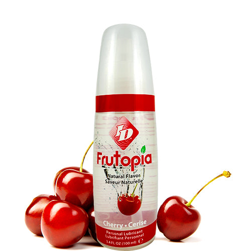 ID Frutopia Cherry 100ml water-based lubricant bottle with cherry flavor, designed for intimate use.