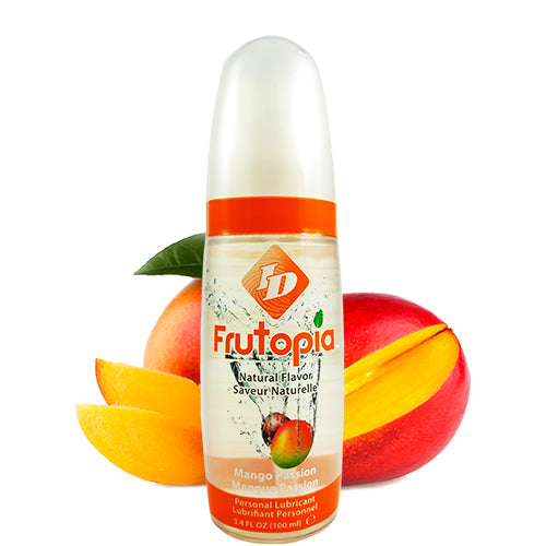 ID Frutopia Mango 100ml water-based lubricant bottle with mango flavor, designed for enhanced intimacy.