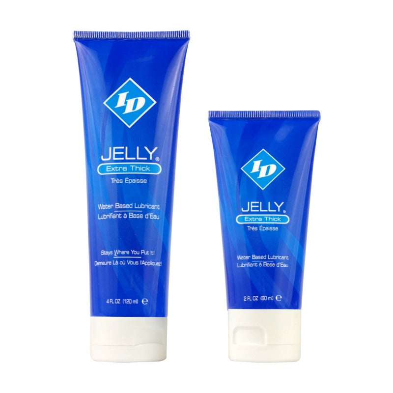 ID Jelly water-based lubricant in a clear bottle, showcasing its thick texture and premium quality.