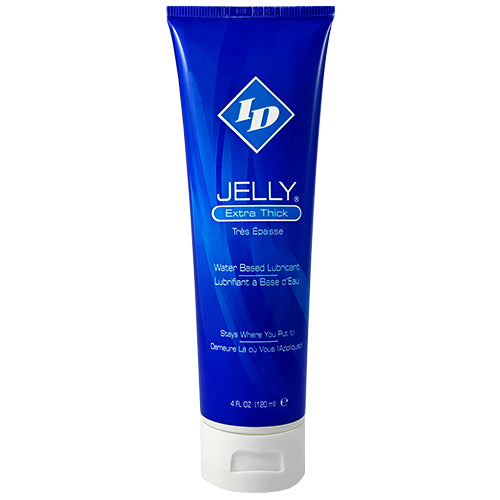 ID Jelly water-based lubricant in a clear bottle, showcasing its thick texture and premium quality.