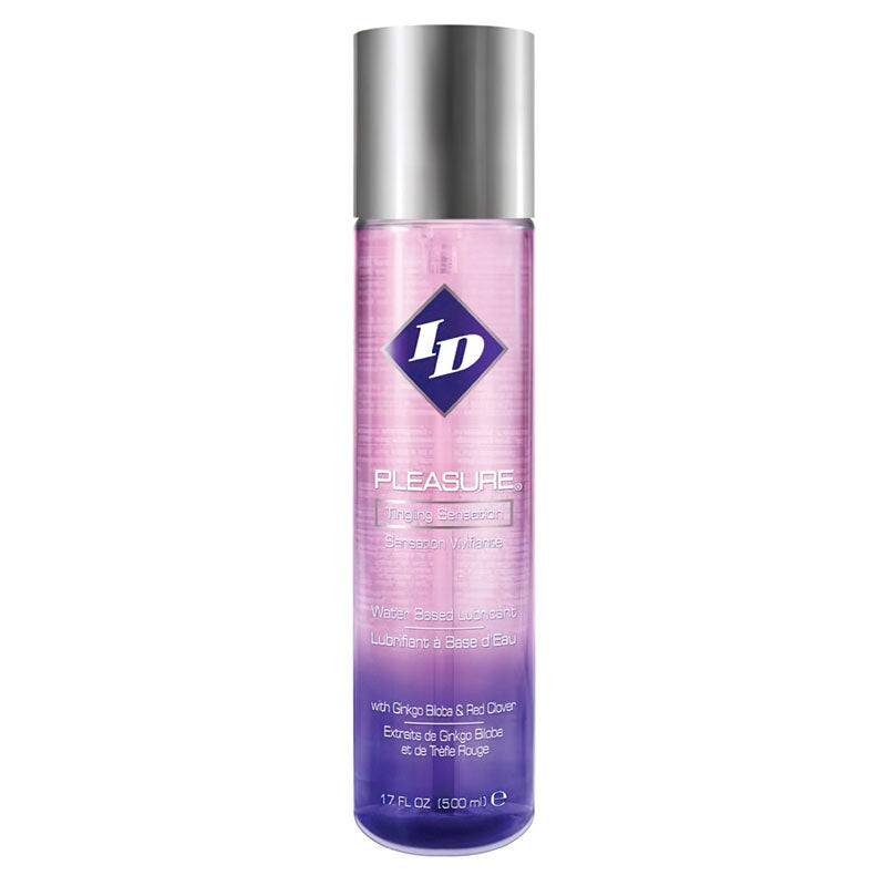 ID Pleasure Tingling water-based lubricant bottle with a sleek design, showcasing its premium quality and tingling sensation features.