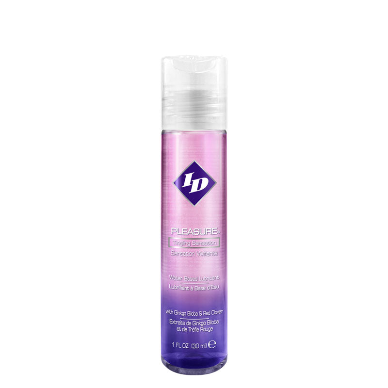 ID Pleasure Tingling water-based lubricant bottle with a sleek design, showcasing its premium quality and tingling sensation features.