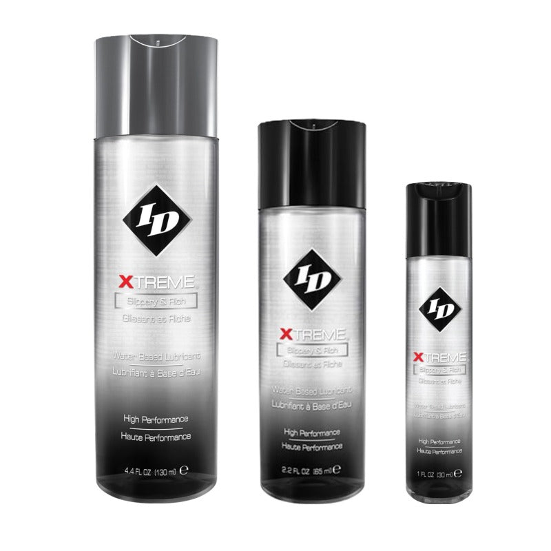 ID Xtreme personal lubricant bottle with a sleek design, showcasing its high-performance features for intense activities.