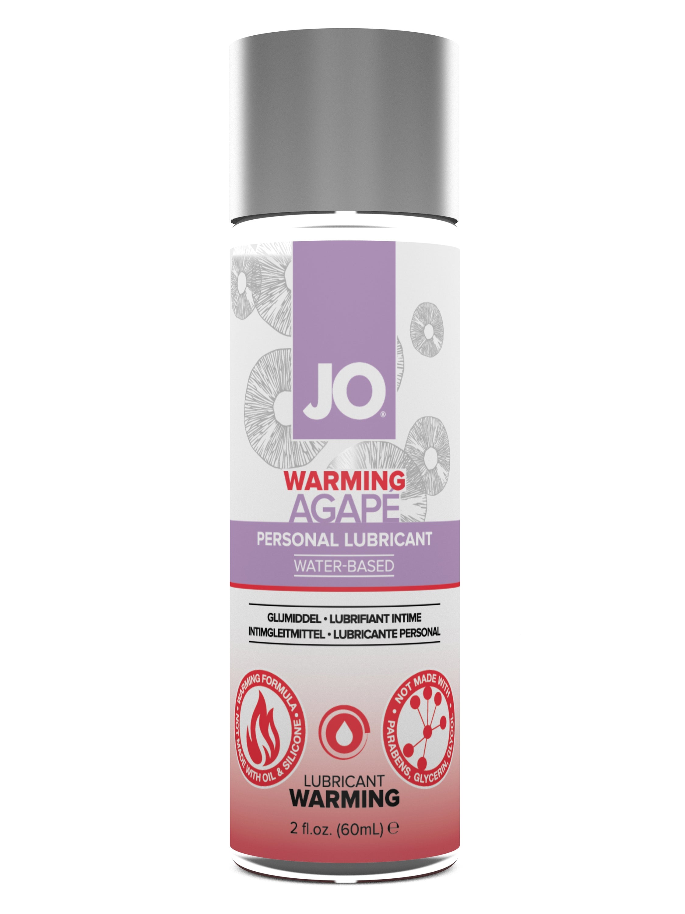 JO Agapé Warming Lubricant 2 fl oz bottle with a sleek design, showcasing its water-based formula for enhanced intimate experiences.