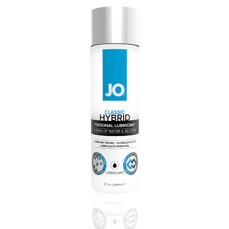 JO Classic Hybrid Original lubricant bottle showcasing its sleek design and hybrid formula.