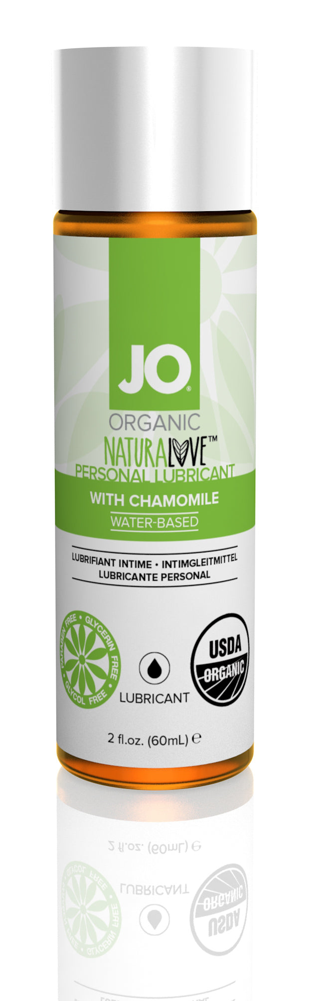 JO USDA Organic Original Natural Love lubricant bottle with natural extracts and organic certification.