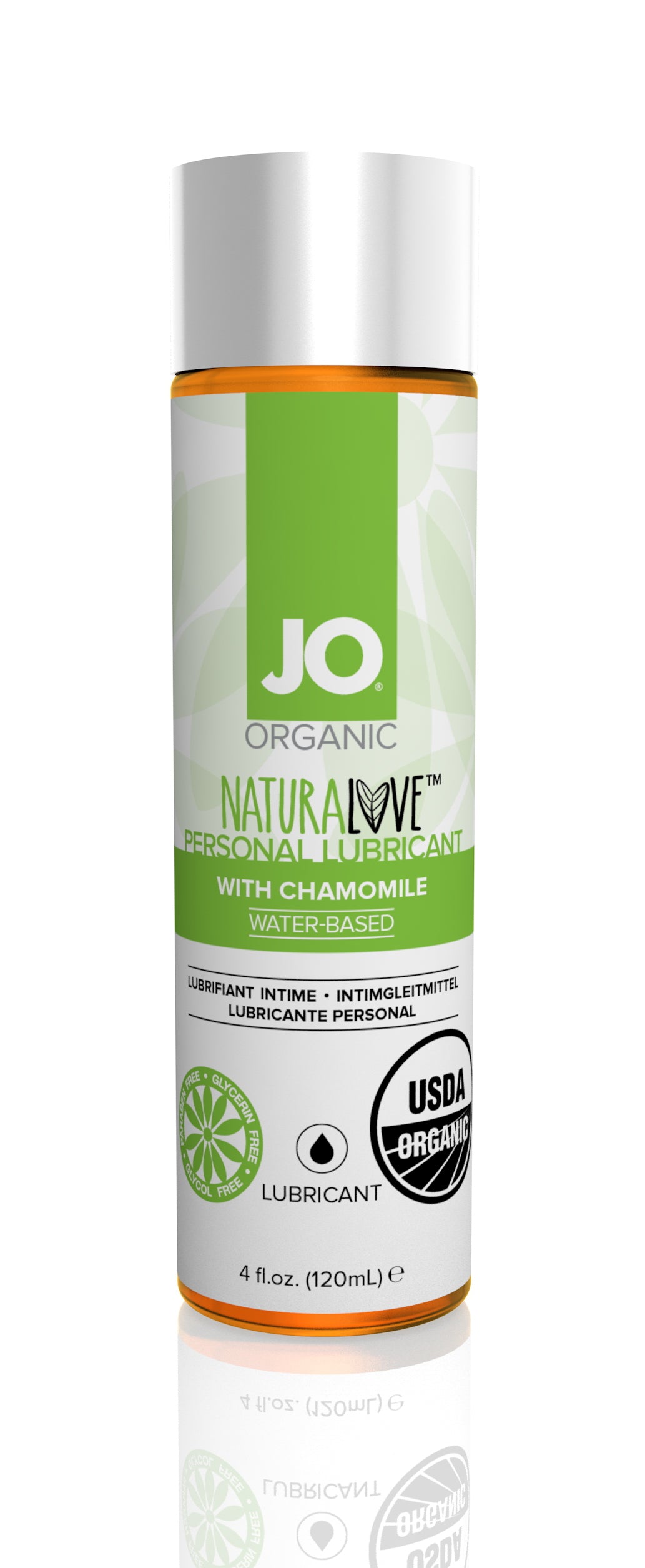 JO USDA Organic Original Natural Love lubricant bottle with natural extracts and organic certification.