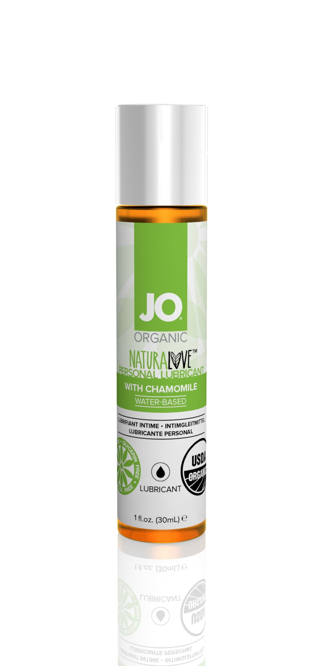 JO USDA Organic Original Natural Love lubricant bottle with natural extracts and organic certification.