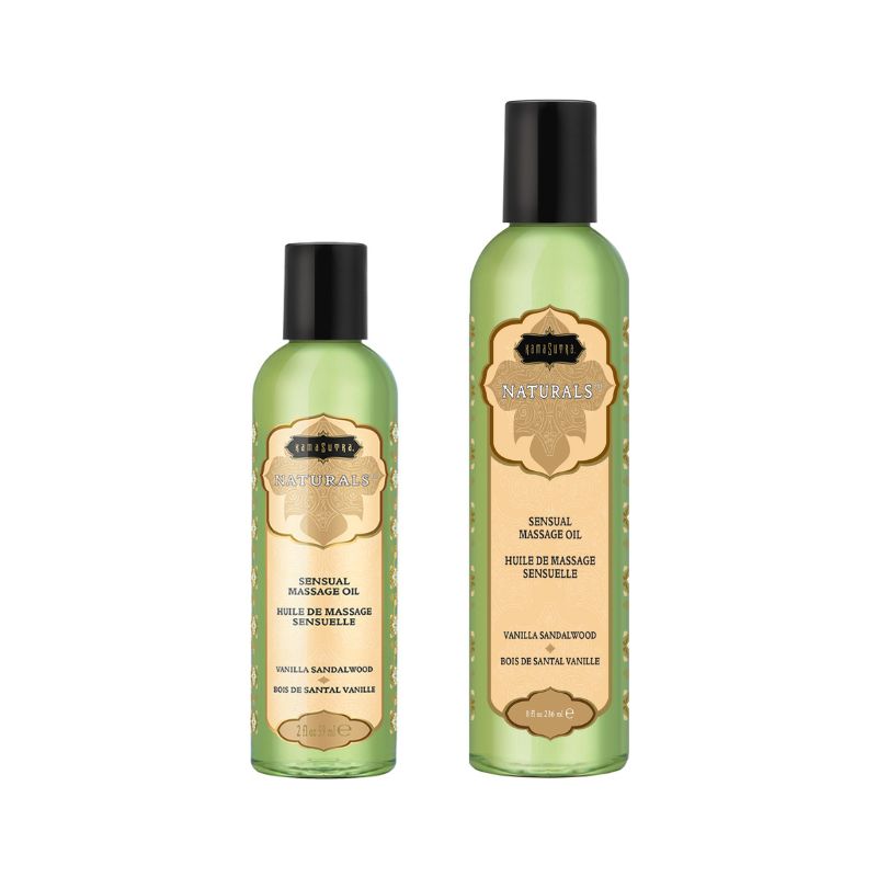 Kama Sutra Naturals Oil Vanilla Sandalwood bottle with a luxurious design, showcasing its rich texture and inviting aroma.