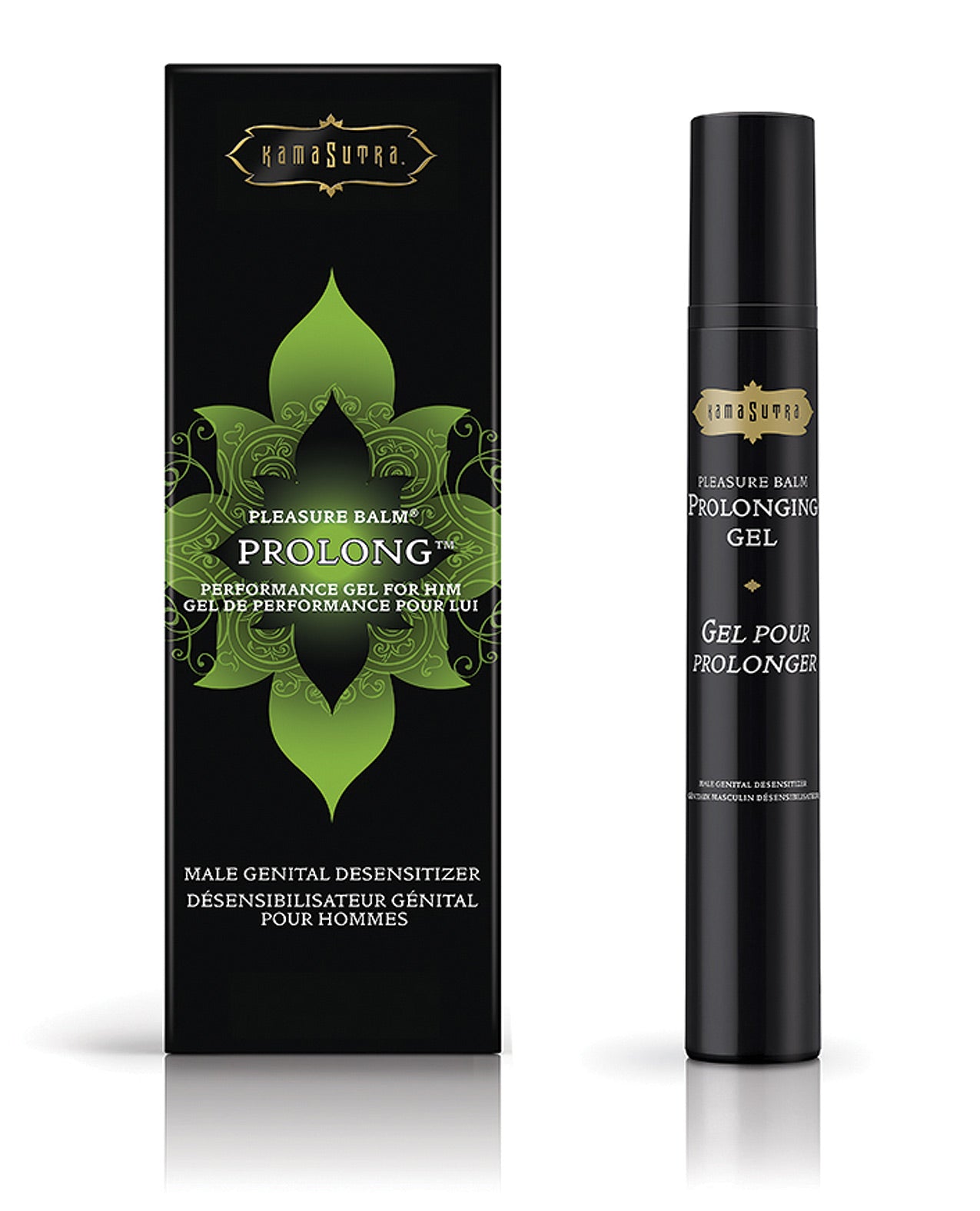 Kama Sutra Prolong Performance Gel in a sleek tube, designed for enhancing intimacy and prolonging pleasure.