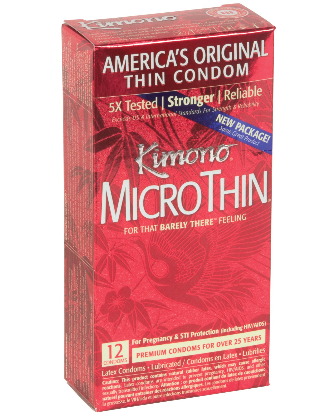 Kimono MicroThin Box 12 condoms, ultra-thin natural rubber latex for enhanced sensitivity, featuring a sleek design and lubricated surface.