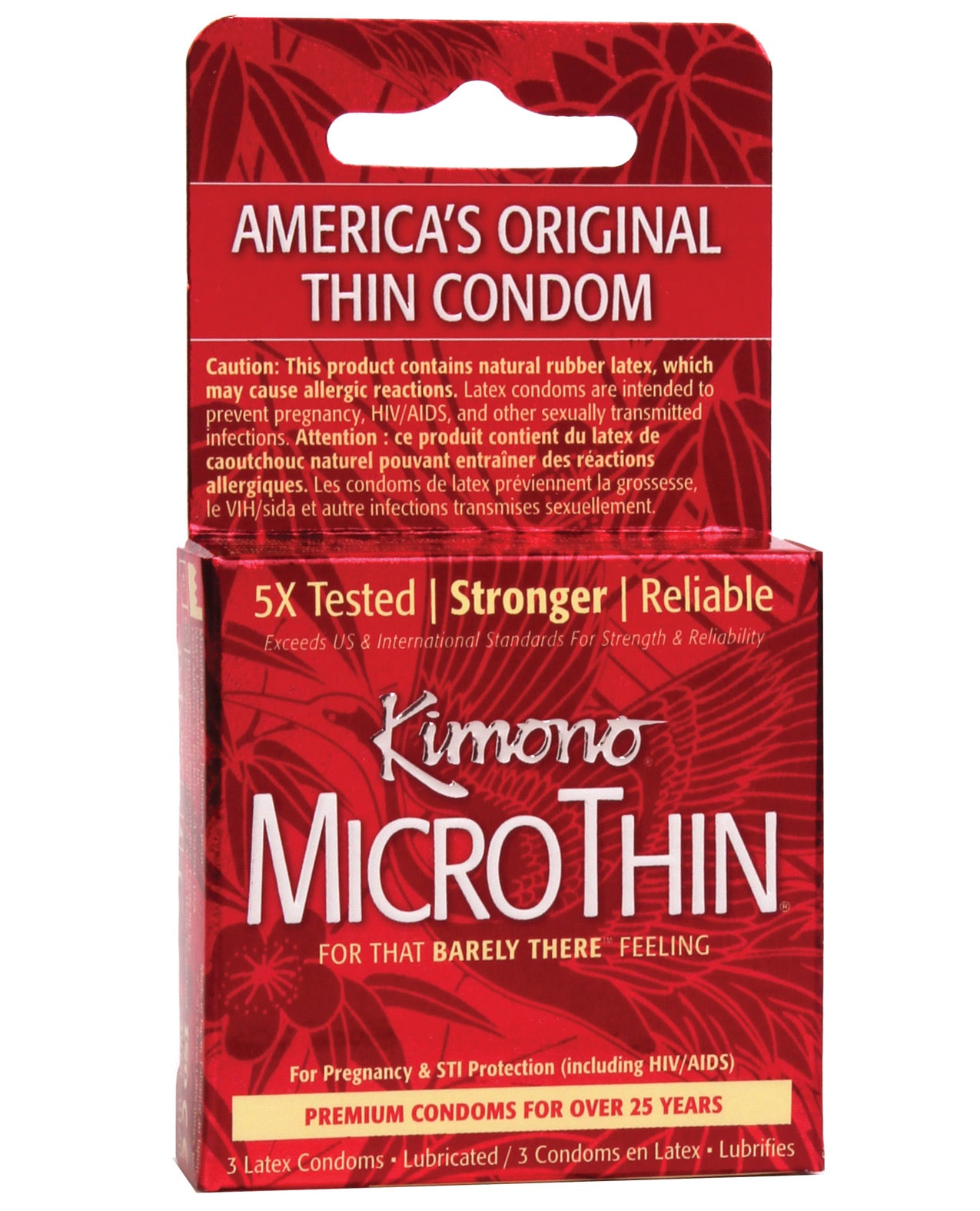 Kimono MicroThin Box 3 condoms, ultra-thin natural rubber latex for enhanced sensitivity and comfort.