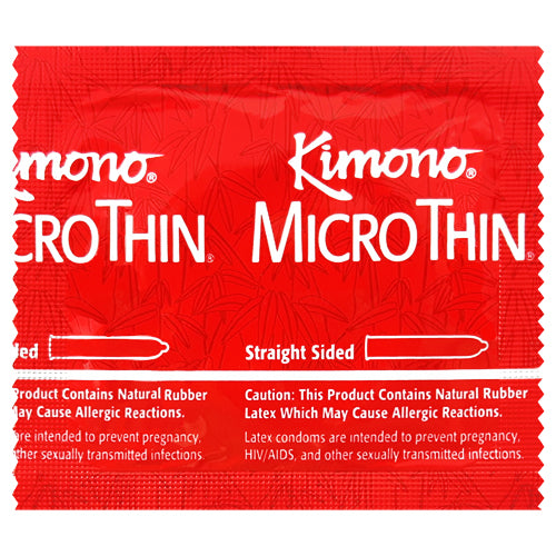 Kimono MicroThin condoms displayed in a sleek packaging, showcasing their ultra-thin design and natural rubber latex material.