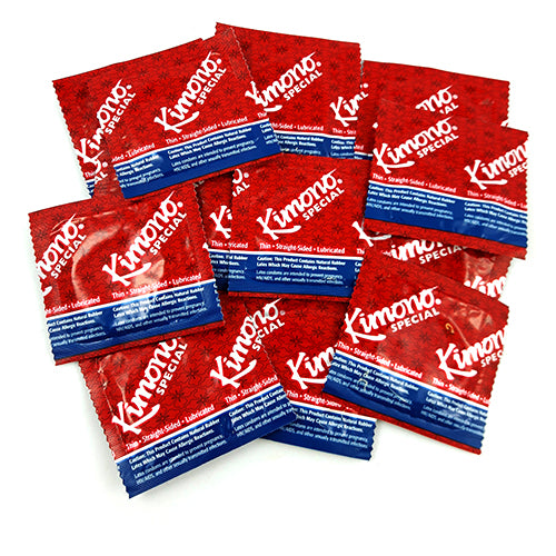 Kimono Special ultra-thin latex condoms in packaging, showcasing their sleek design and quality.