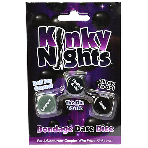 Kinky Nights Bondage Dare Dice Game featuring three colorful dice for couples to explore their desires.