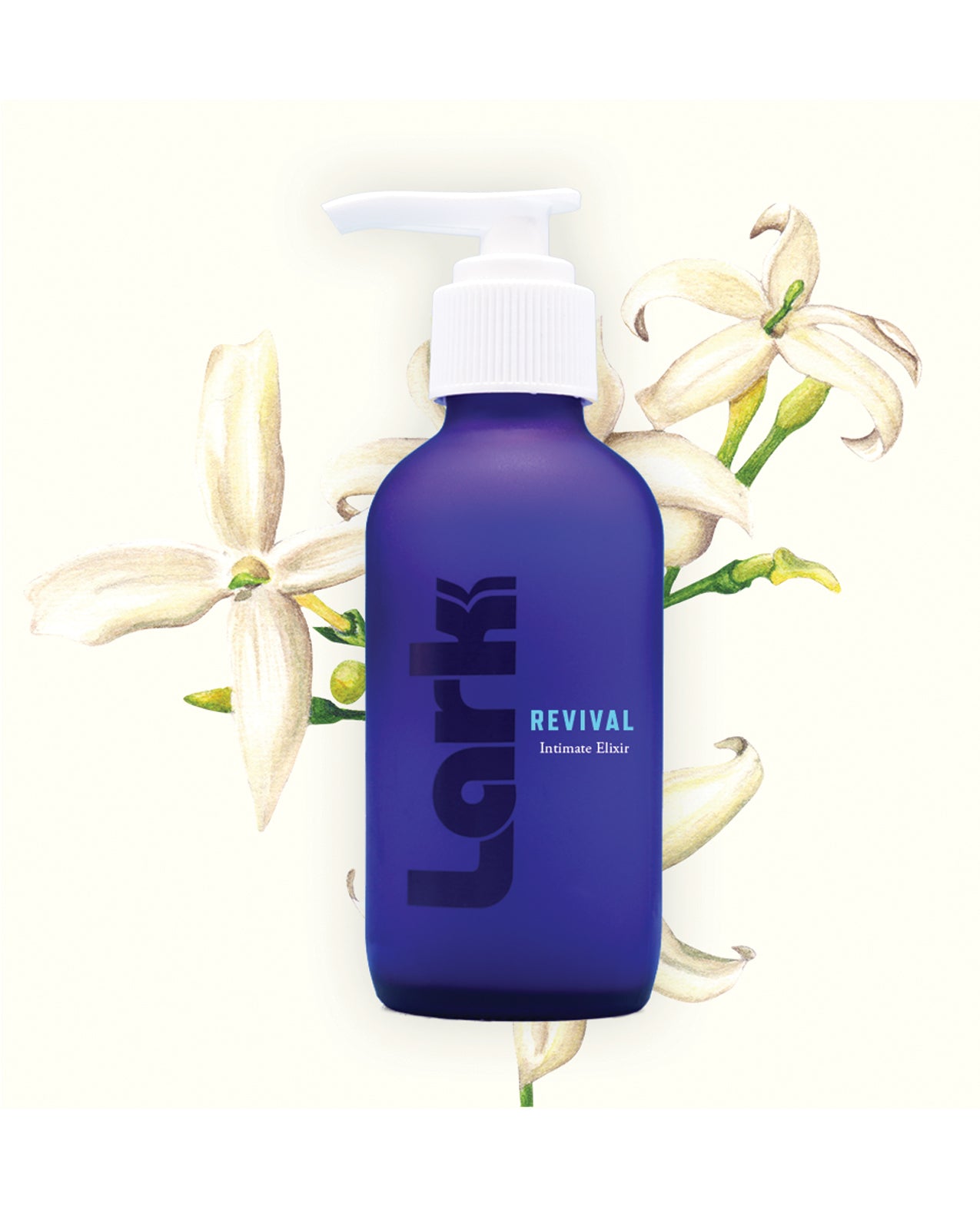 Lark Revival Intimate Personal Moisturizer 4 fl oz bottle with a sleek design, showcasing its hydrating formula for vaginal dryness relief.