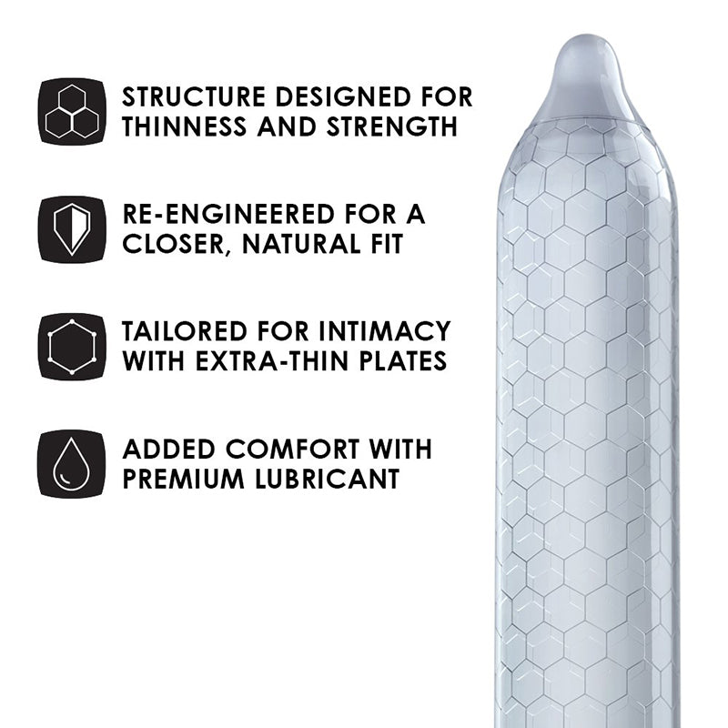 Lelo Hex Original Box 12 condoms featuring hexagonal structure for enhanced sensitivity and pleasure.