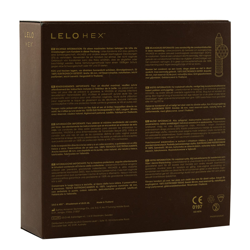 Lelo Hex Respect XL condoms in stylish packaging, showcasing their advanced design and larger size for enhanced comfort.