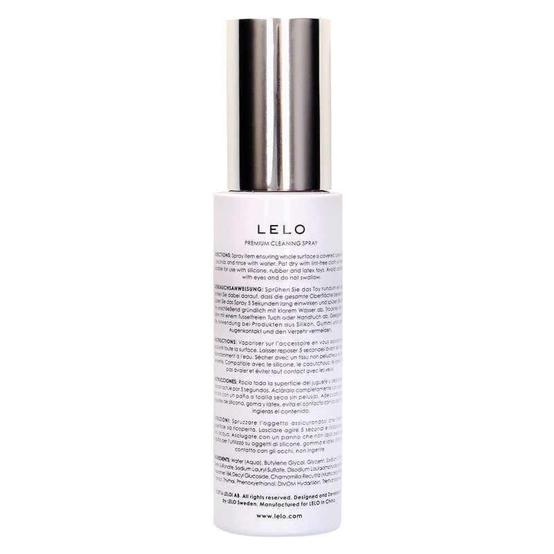 LELO Toy Cleaning Spray 60ml bottle with a sleek design, showcasing its premium quality and water-based formula for intimate hygiene.