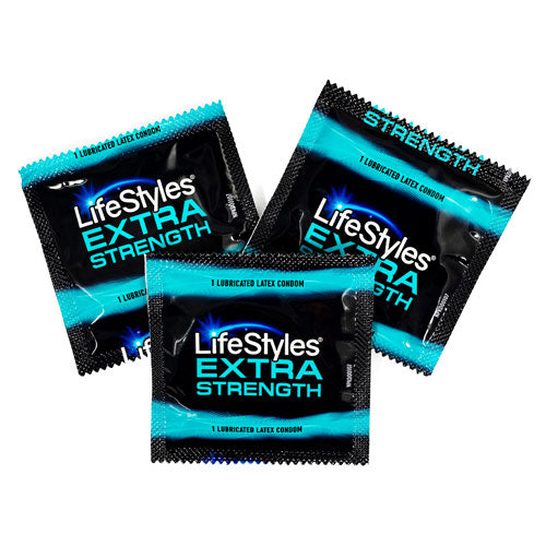 LifeStyles Extra Strength condoms in packaging, showcasing their thickness and smooth texture.