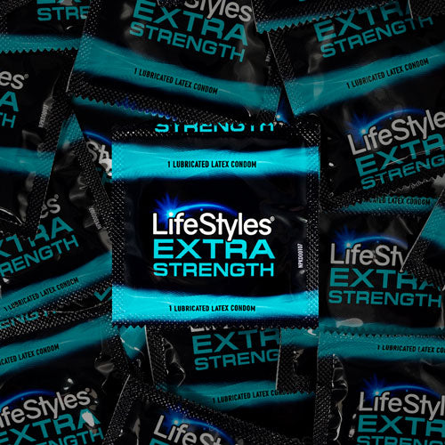 LifeStyles Extra Strength condoms in packaging, showcasing their thickness and smooth texture.