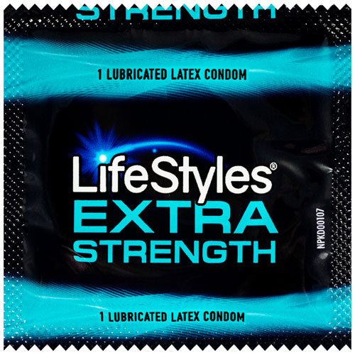 LifeStyles Extra Strength condoms in packaging, showcasing their thickness and smooth texture.