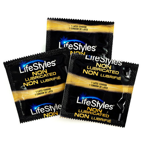 LifeStyles Non-Lubricated condoms in packaging, showcasing their clear, smooth design and natural rubber latex material.