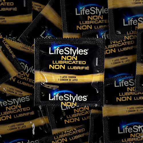 LifeStyles Non-Lubricated condoms in packaging, showcasing their clear, smooth design and natural rubber latex material.