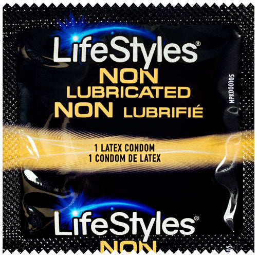 LifeStyles Non-Lubricated condoms in packaging, showcasing their clear, smooth design and natural rubber latex material.