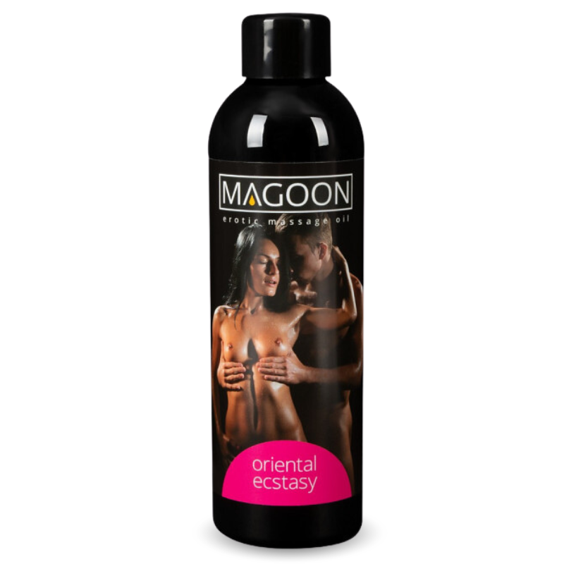 Magoon Erotic Massage Oil Oriental Ecstasy bottle with a luxurious design, showcasing its exotic fragrance and premium quality.