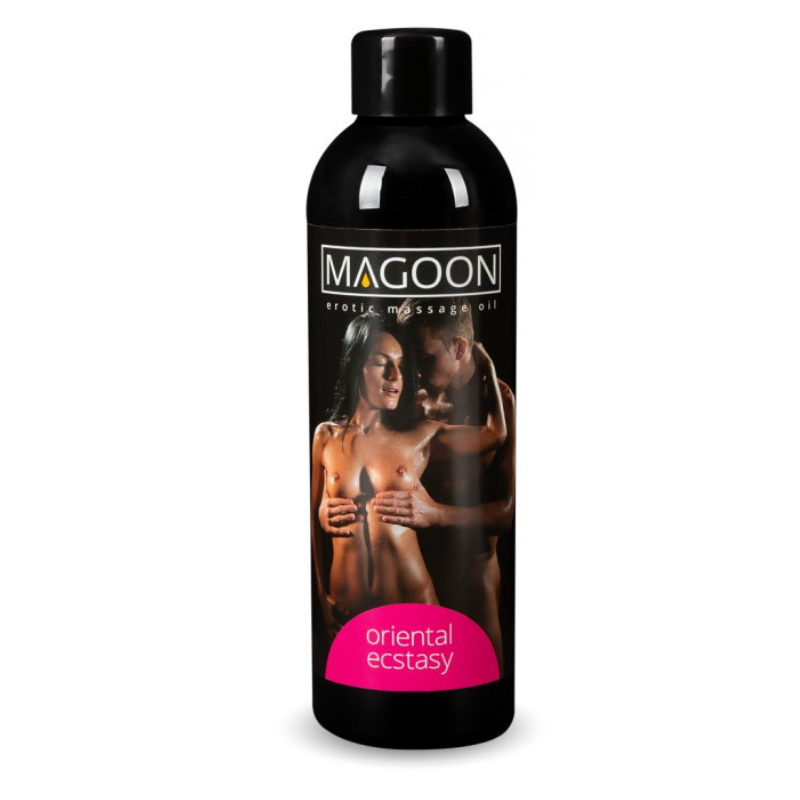 Magoon Erotic Massage Oil Oriental Ecstasy bottle with a luxurious design, showcasing its exotic fragrance and premium quality.