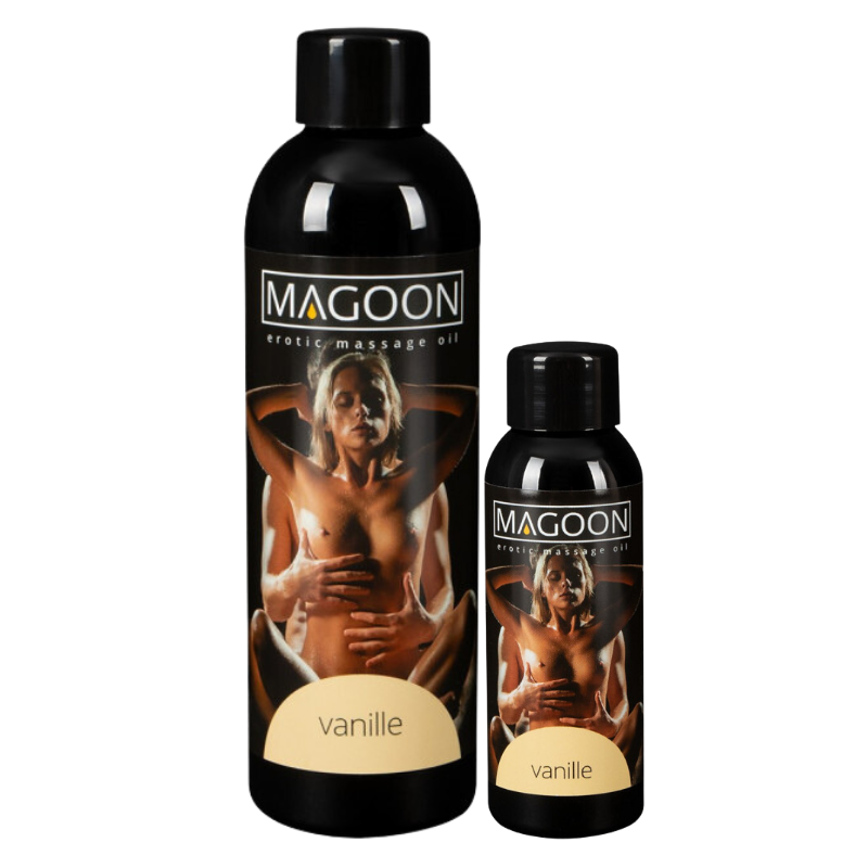 Magoon Erotic Massage Oil Vanille bottle with a sweet vanilla fragrance, perfect for romantic massages.