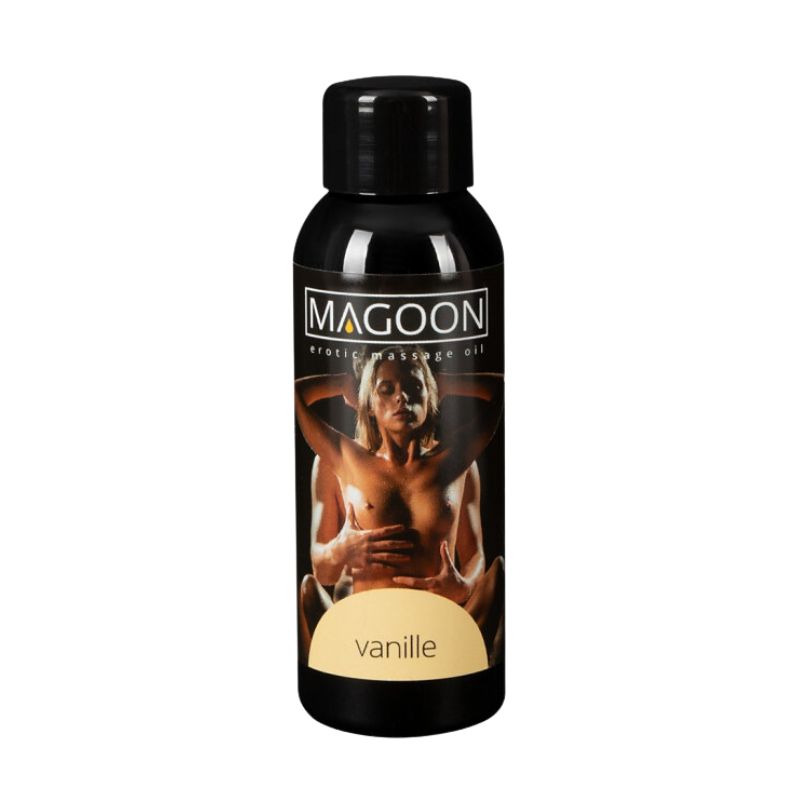 Magoon Erotic Massage Oil Vanille bottle with a sweet vanilla fragrance, perfect for romantic massages.