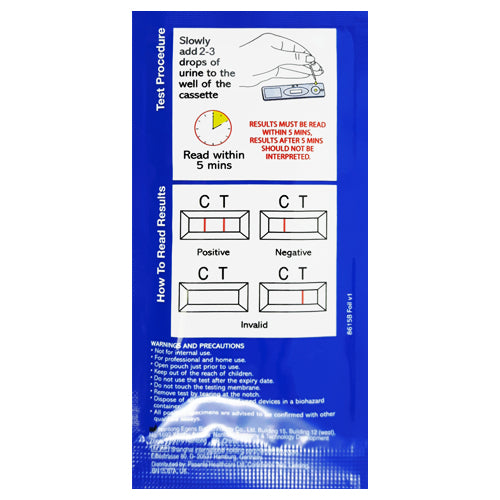 Pasante MEDICheck Pregnancy Test Cassette and Pipette with packaging, showcasing the test components.