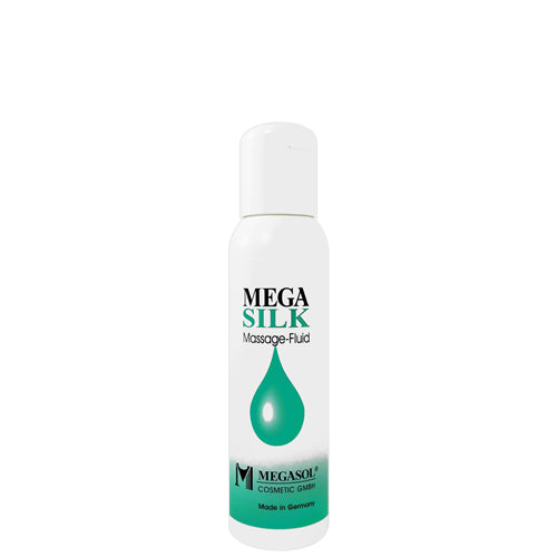 Megasilk Massage-Fluid bottle with a sleek design, showcasing its silicone-based formula for smooth massages.