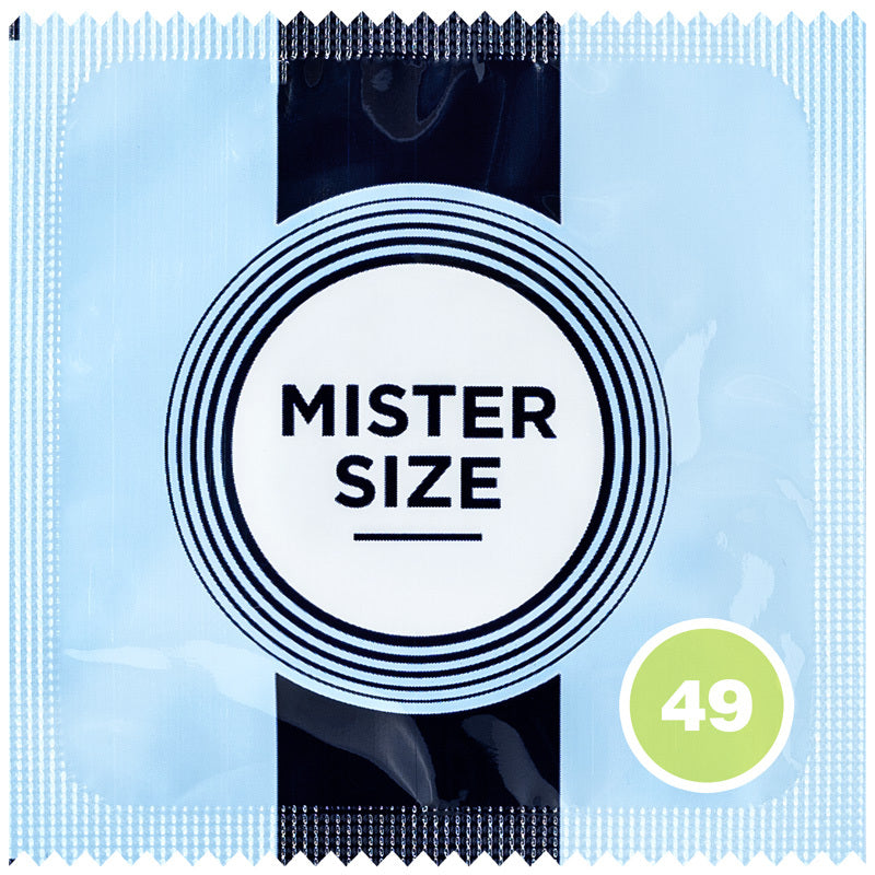 Mister Size 49mm condom, ultra-thin and clear, designed for a snug fit for narrower penises.