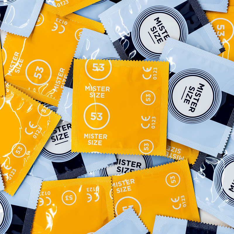 Mister Size 53mm condom package showcasing its sleek design and branding.