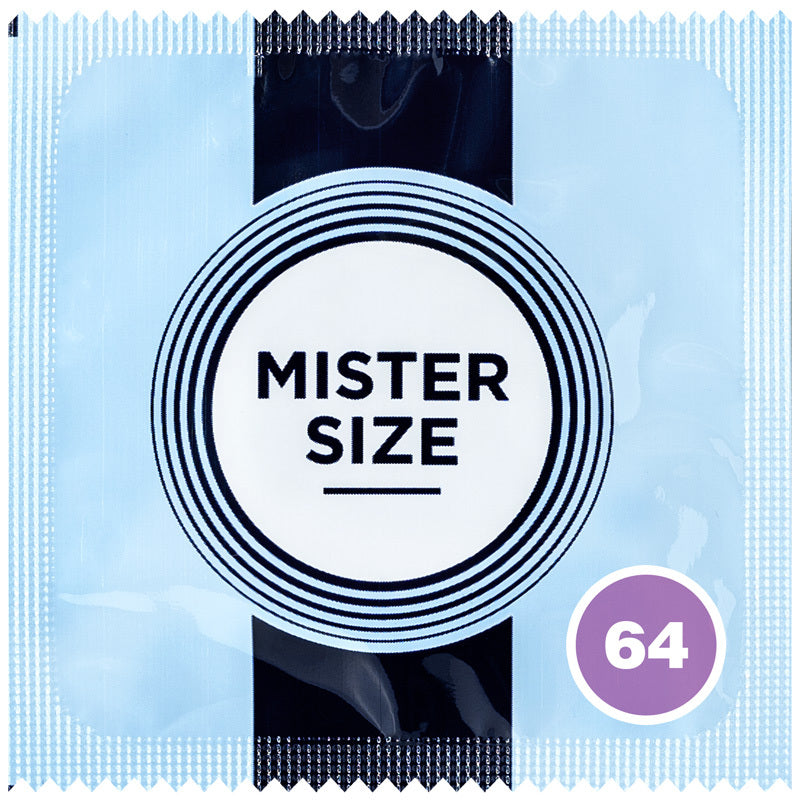 Mister Size 64mm condom package showcasing its ultra-thin design and large size for enhanced comfort.