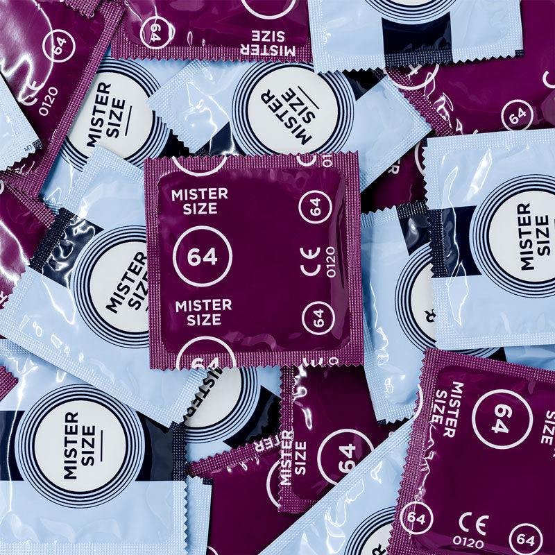 Mister Size 64mm condom package showcasing its ultra-thin design and large size for enhanced comfort.