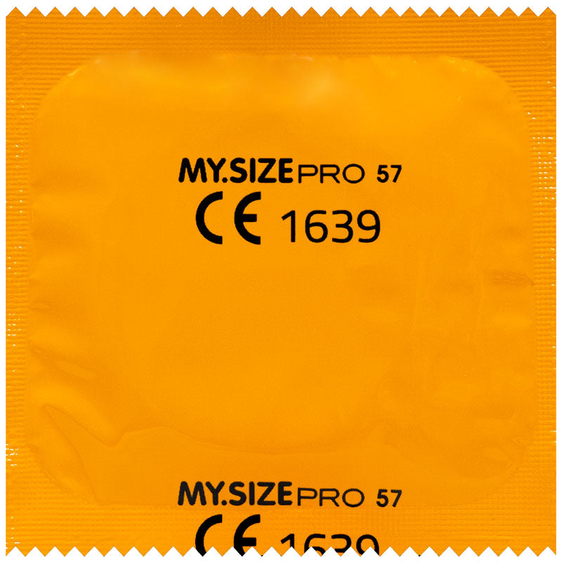 MY.SIZE PRO 57mm Box 3 condoms, transparent natural rubber latex, smooth texture, securely packaged.