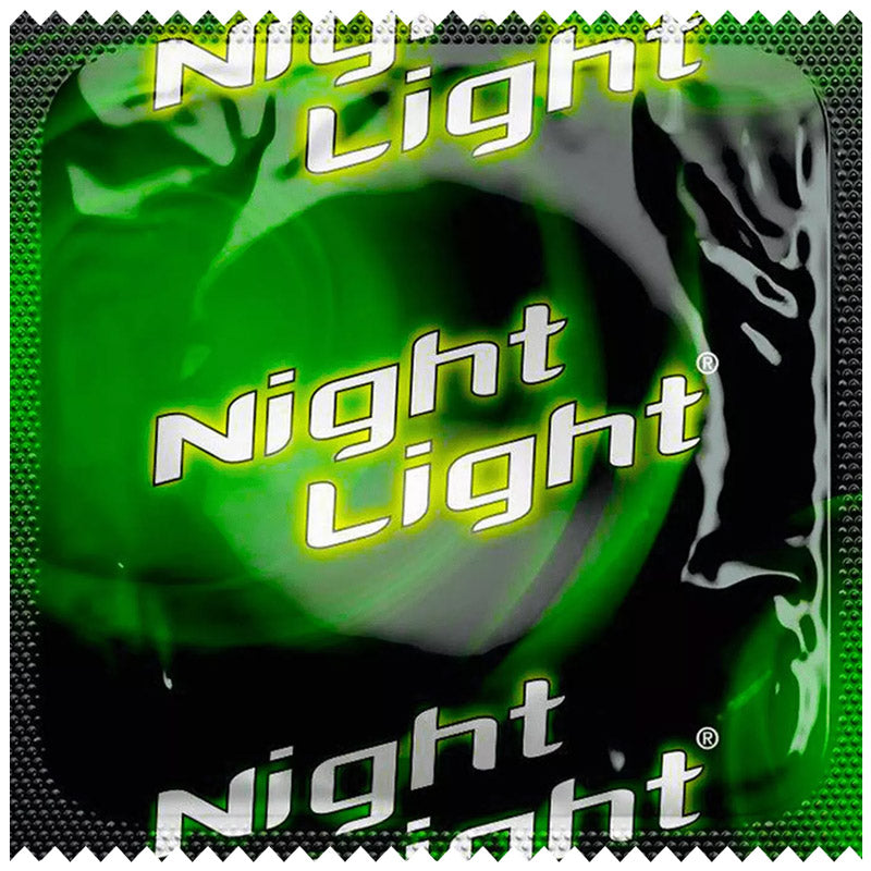 Night Light Glow in the Dark Box 3 condoms featuring a vibrant fluorescent color and smooth texture, designed for safe and fun intimate experiences.